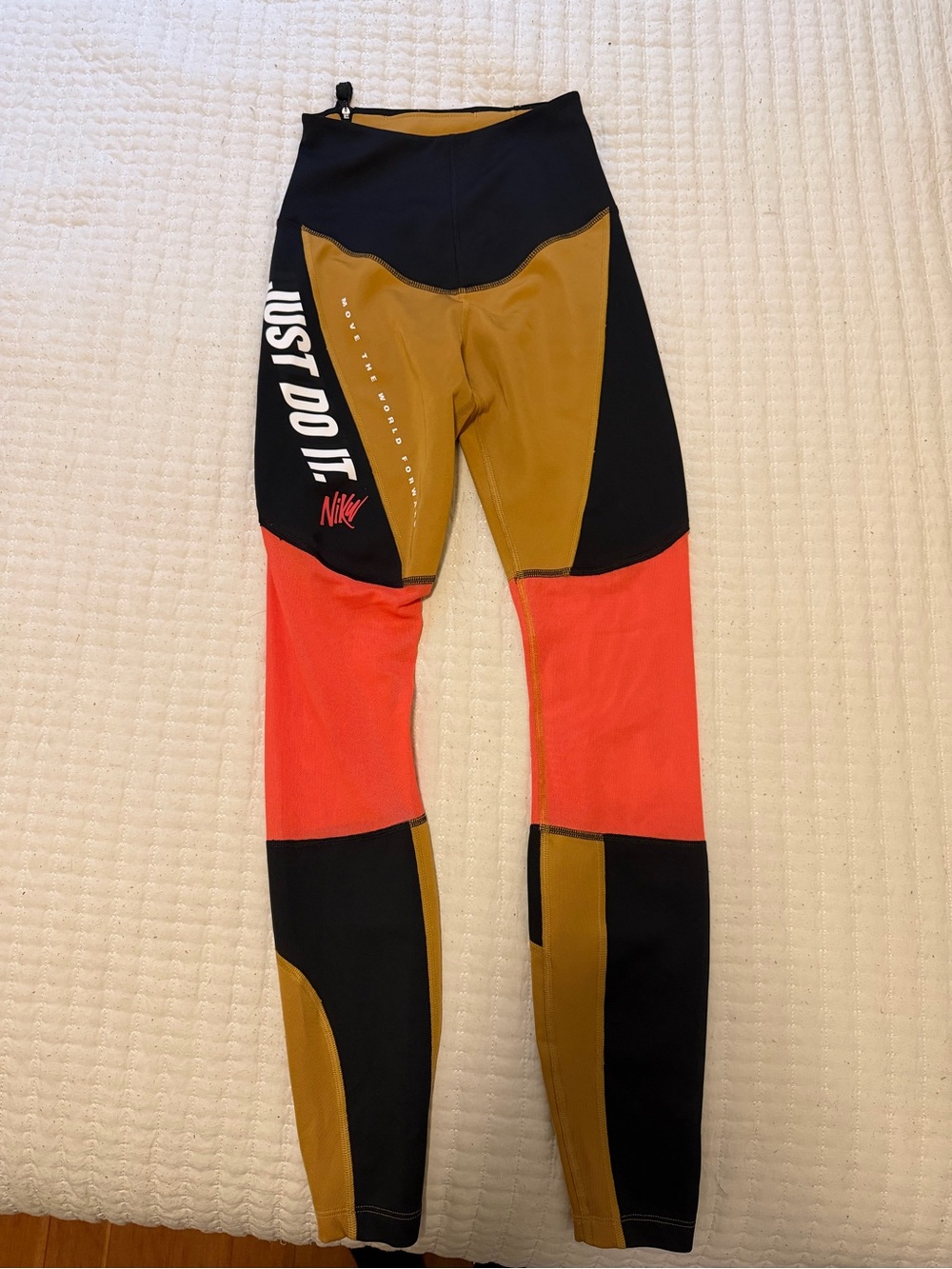 Women’s Colorblock Leggings in Black, Gold and Red-Orange